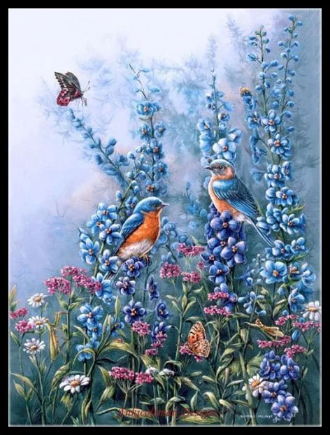 

Bluebirds and Butterflies - Counted Cross Stitch Kits - Handmade Needlework for Embroidery 14 ct Cross Stitch Sets DMC Color