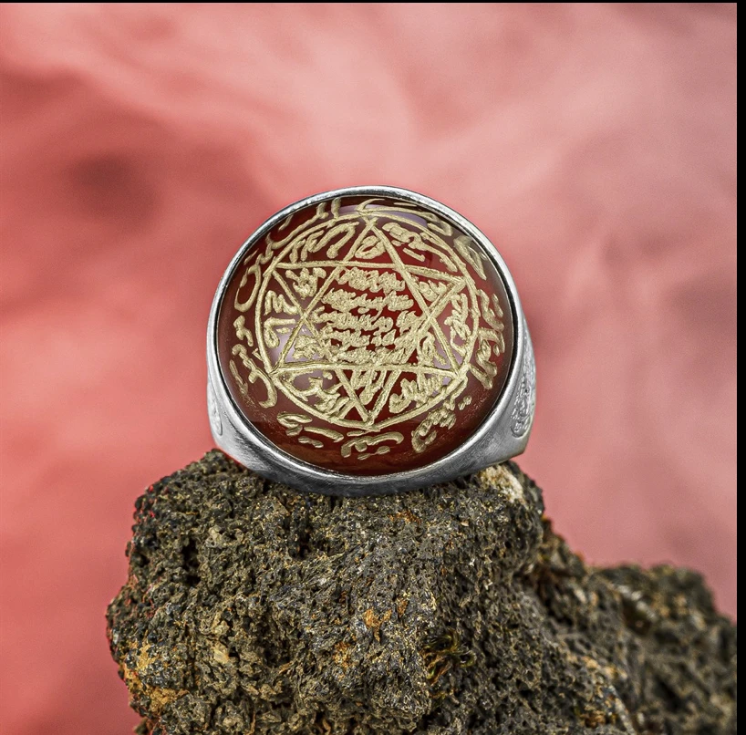 Solid 925 Sterling Silver On Red Agate Stone Seal Of Solomon Men's Ring Secret Of David Star Handmade Jewelry Gift For Him