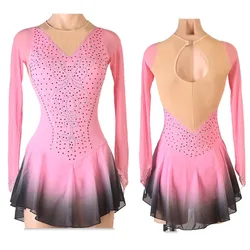 pink black gradient color Figure Skating Dress Women girl Ice Skating Dress Gymnastics Costume custom crystal rhinestone  B025