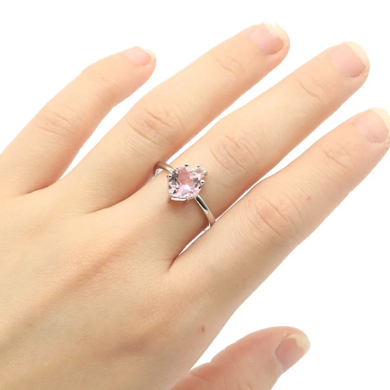 Bagues de Fiançailles en Argent Sterling 2.3 Massif, 12x9mm, 925g, Kunzite Rose Cœur, pour Mariée, Achetez-en 2 et obtenez-en 1 Gratuit