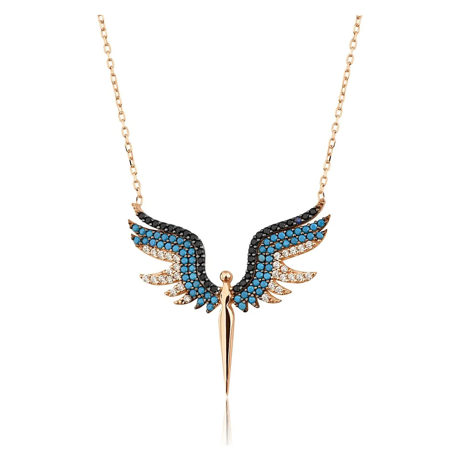 Elika Silver Female Angel Model Zircon Stone 925 Sterling Necklace Modern Look Jewelry For Women Colourful