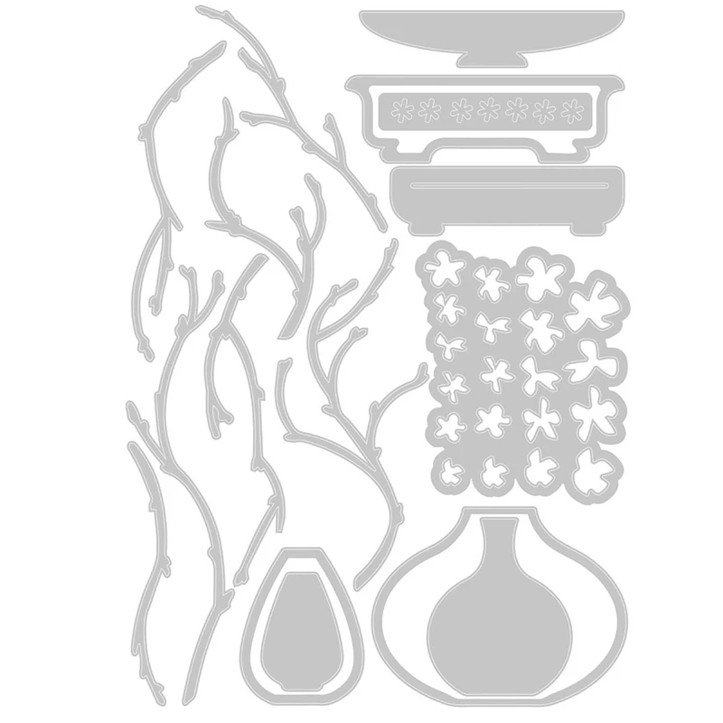 New Arrival Ikebana Metal Cutting Dies For 2025 Scrapbooking Wintersweet Branch with Flowerpot Stencils Card Making