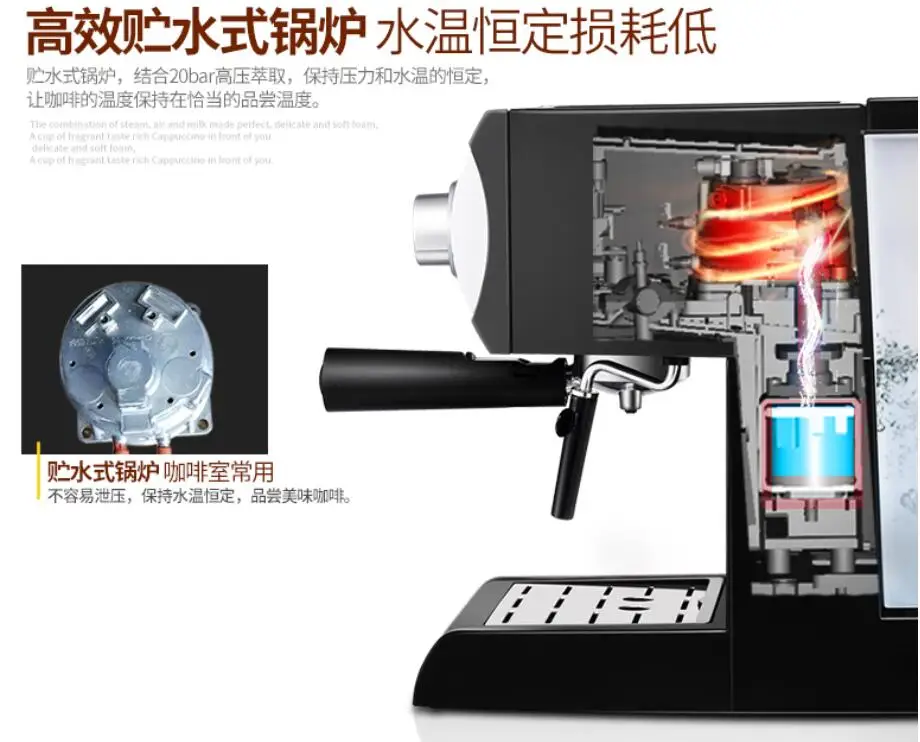 Donlim อิตาเลี่ยน Espresso Cafe เครื่องกึ่งอัตโนมัติอัตโนมัติปั๊มไอน้ำเครื่องชงกาแฟแรงดันสูง20Bar Cappuccino DL-KF6001