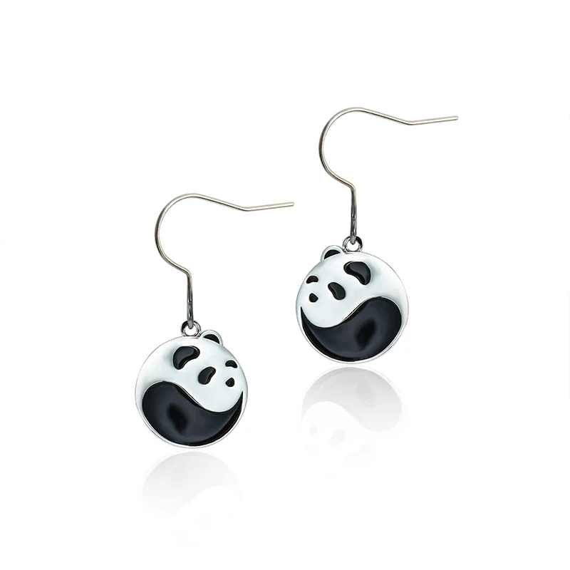 Enamel Dropping Earrings Hypoallergenic For Women Girl Titanium Panda Dangle Earrings Yin Yang Earring Charms Minimalist