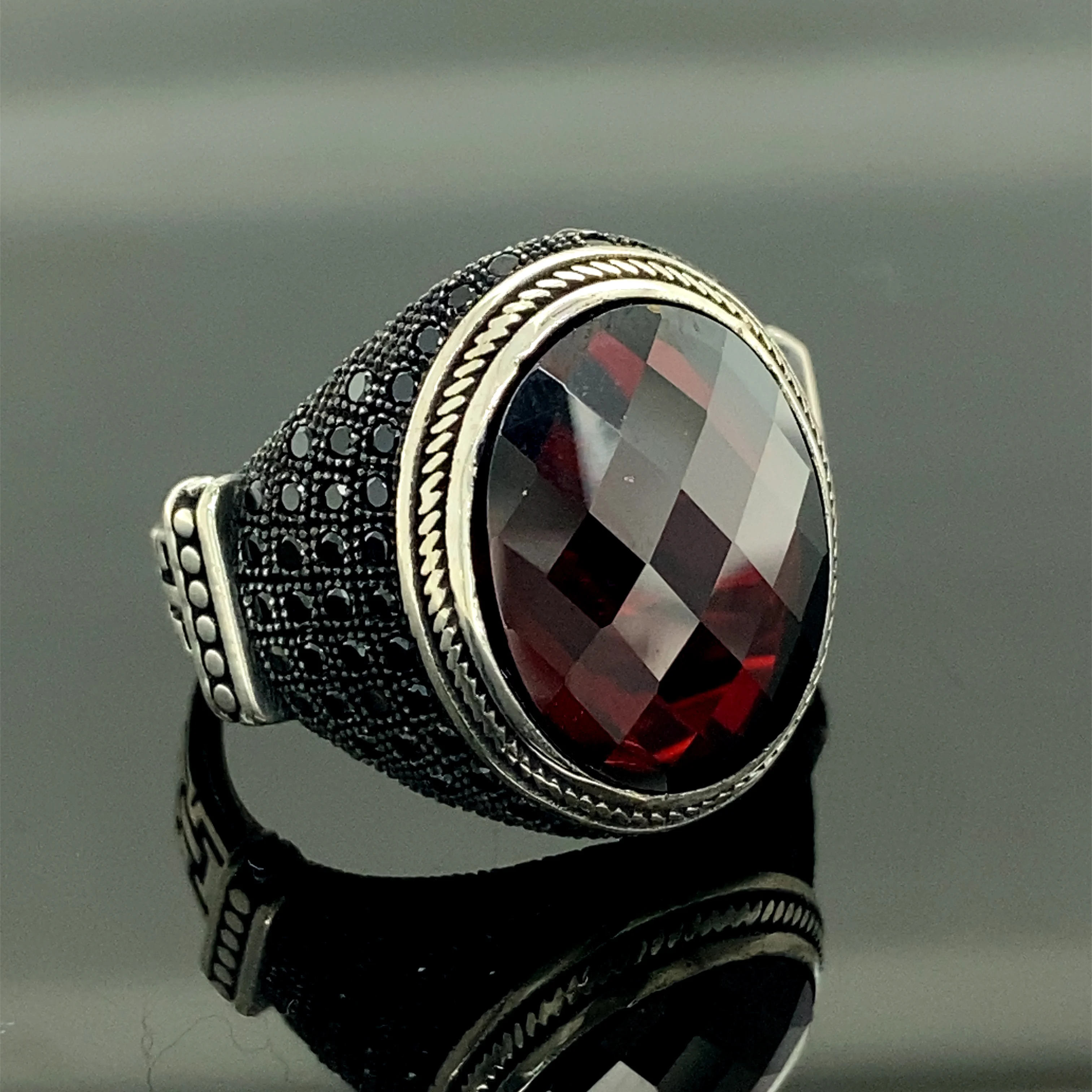 925k Silver Red Stone Men Ring, Ottoman Jewelry Hand Made For You.