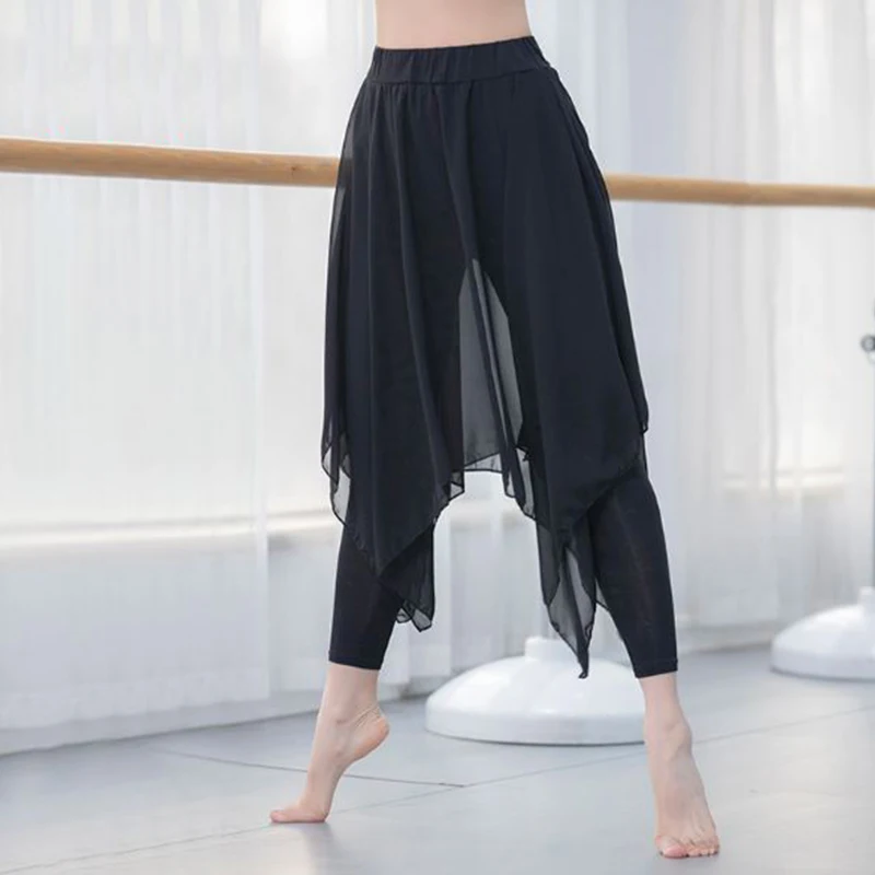 Professional Dancewear Wide Leg Chiffon Dance Palazzo Pants Women Plus Size Pants With Skirt Flowy Dancewear For Adults Loose