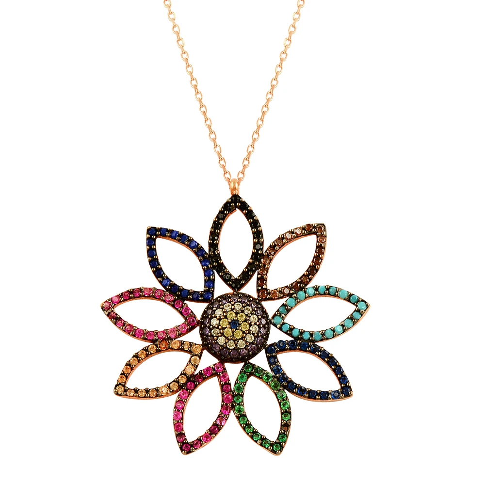 Sun Necklace Sunflower Necklace Multicolor Necklace 925 Sterling Silver Daisy Necklace Collares Vintage Bohemian Fashion New