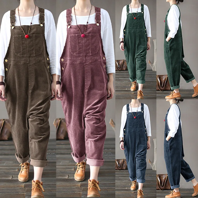 

Ladies Bib Pant Suspender Trousers Spring Autumn Casual Female Women One-Piece Rompers Overalls Jumpsuits Streetwear Plus Size