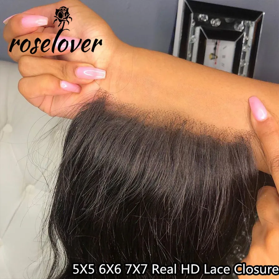 

7x7 HD Lace Closure Only Invisible HD Transparent Lace Melt Skins Straight 6x6 HD Lace Closure Human Hair Remy Hair Pre Plucked