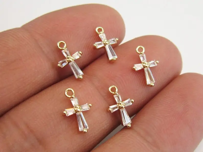 

10pcs Zircon Cross Pendant, Cross Charm For Jewelry Making, Earring Charms, Hoop Earring Charm, Real Gold Plated G050