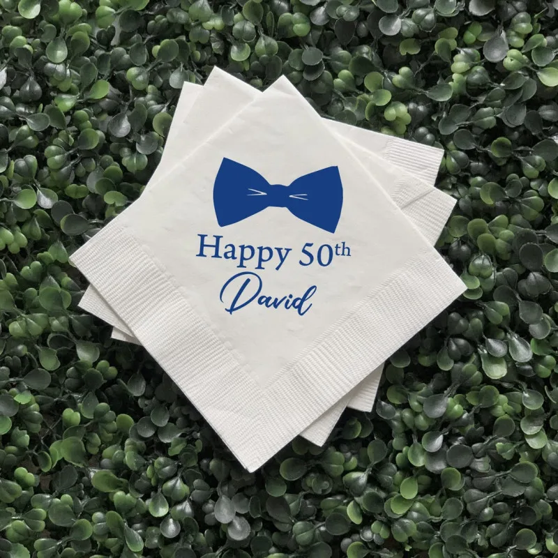 Bow Tie Birthday - Personalized Napkins 40th Birthday | 50th Birthday Custom any number Custom Birthday Napkins Design Napkins