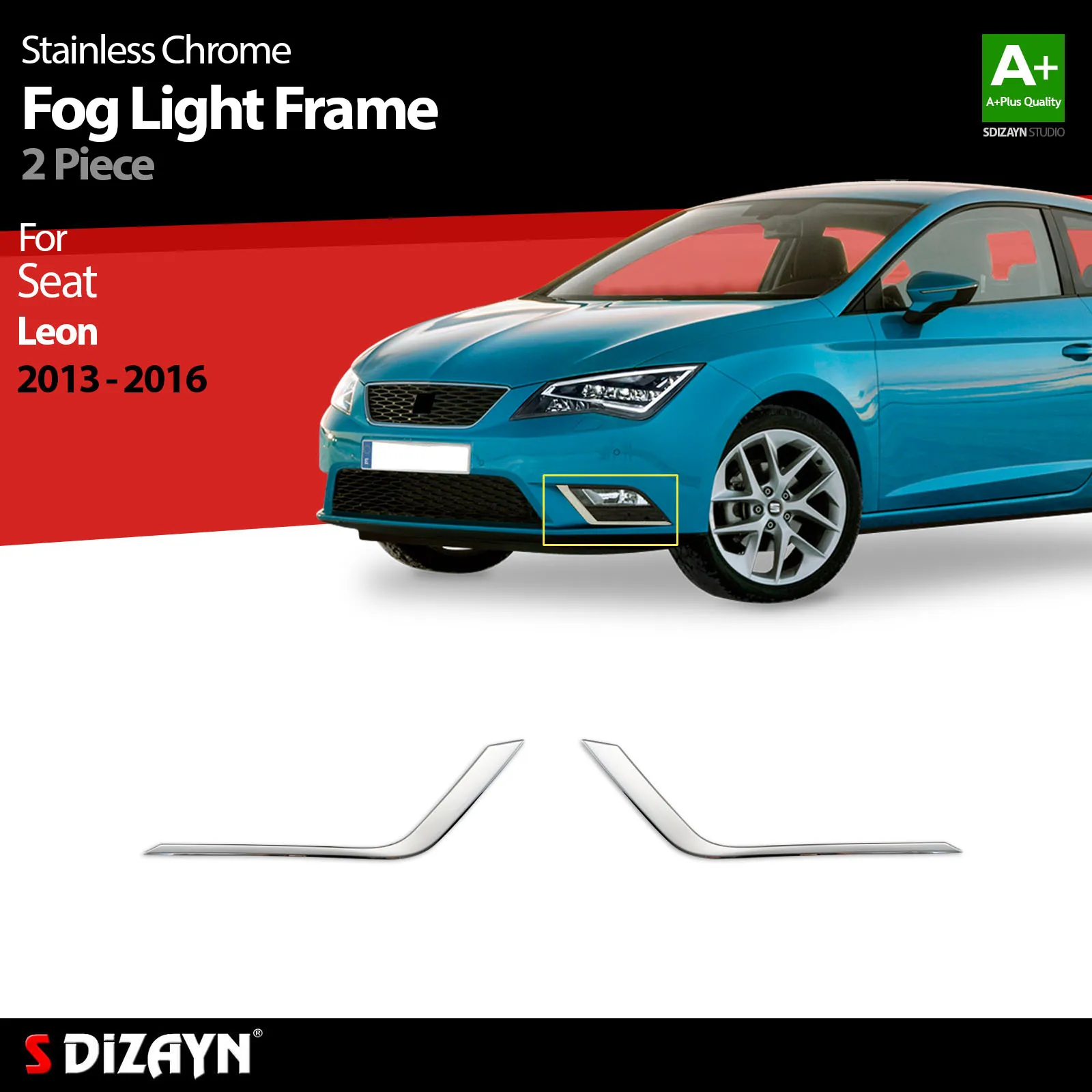 

S Dizayn For Seat Leon Chrome Fog Light Frame Stainless Steel 2 Pc Exterior Car Accessories Parts Auto Products Stickers Styling