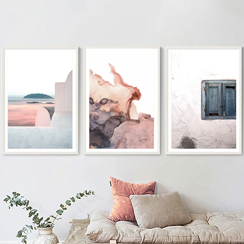 Architectural Print Blush Pink Abstract Painting Abandoned Greece Photography Canvas Posters and Prints Wall Pictures Home Decor