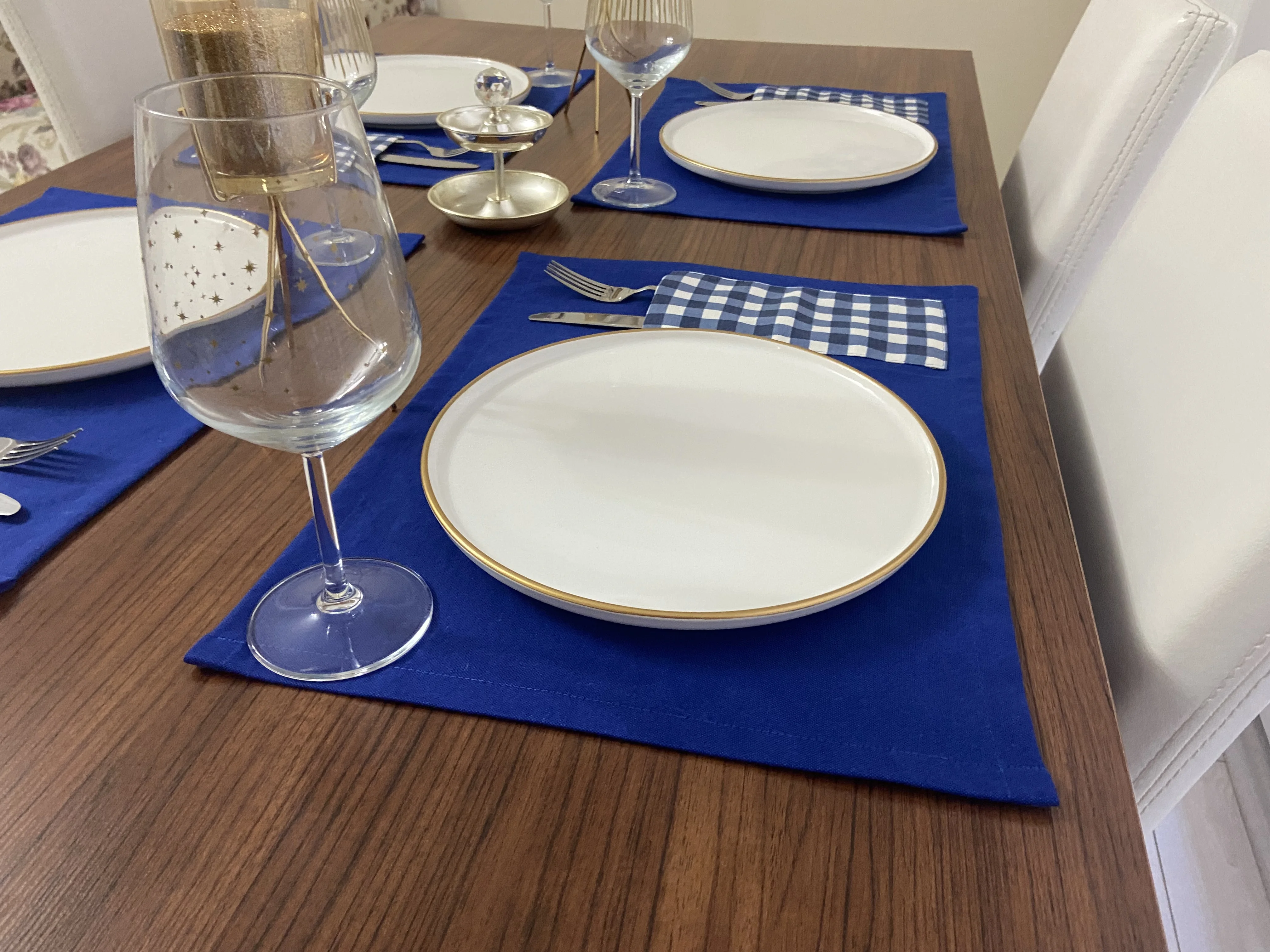 Blue Plaid Pattern Placemats Waterproof Dustproof Stain Resistant Valentine Days Party For Hotel Quality Custom Size Dinner