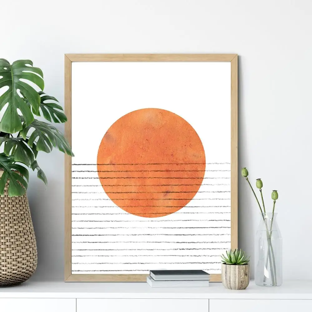 Burnt Orange Print Mid Century Modern Mustard Wall Art Canvas Painting Abstract Orange Sun Poster Living Room Bedroom Wall Decor