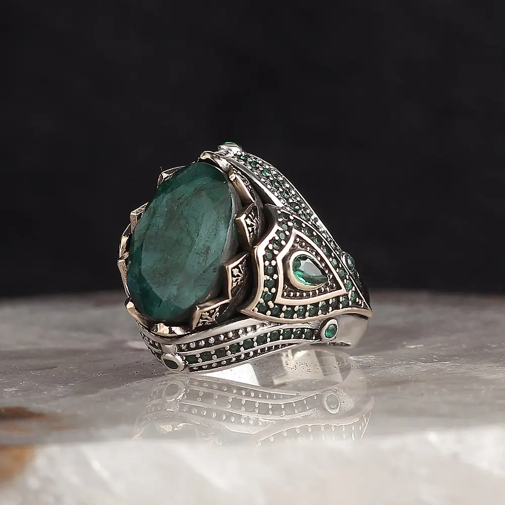 Semi Precious Emerald Gemstone 925 Sterling Silver Ring