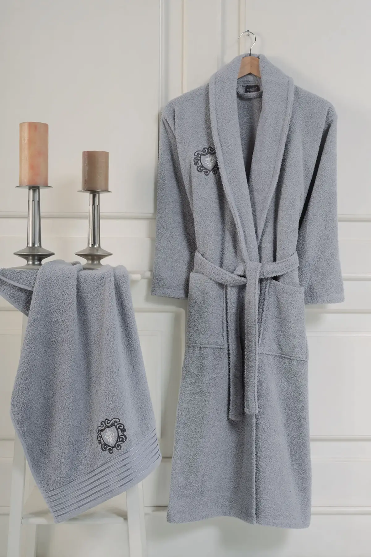 Embroidered 100 Cotton 2 Piece Male Bathrobe SET MEN WOMEN SET FAMILY COMBINED SOFT TEXTURED CHIC DESIGN WHITE BATH ENGLISH QUALITY