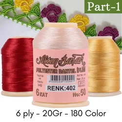 Lace Threads, 6 Ply Embroidery, 180 Color, Stitch Hand Yarn, 20gr, Crochet Fine Polyester Sewing Thin Fiber, Handcrafted, Craft Needle, Altinbasak Diy Made In Turkey