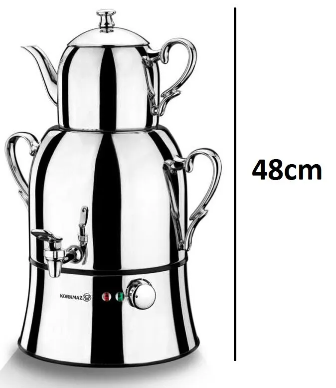 KORKMAZ Nosta Mega Inox / chrome electric turkish teapot tea maker samovar kettle A334 stainless steel 220V EU plug FREE SHİPPİN