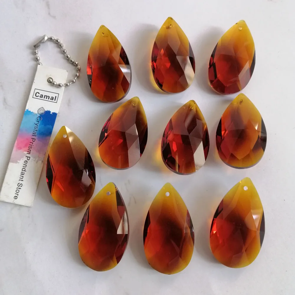 Camal 5Pcs Amber Color Glass 38mm Teardrop CRYSTAL Bead Chandelier Pendant Part Lamp Prisms Jewelry Hanging Decor SunCatcher DIY