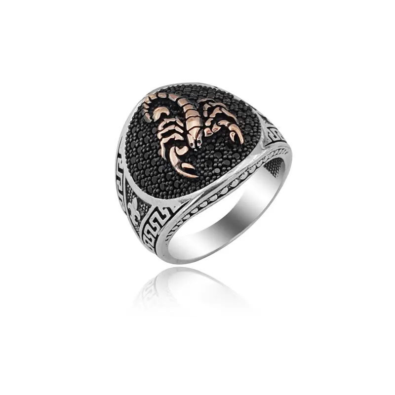 New 925 Sterling Silver Ottoman Kayi Ring for Men Scorpion Art Design Turkish Jewellery Trendy Fashion Statement Animal