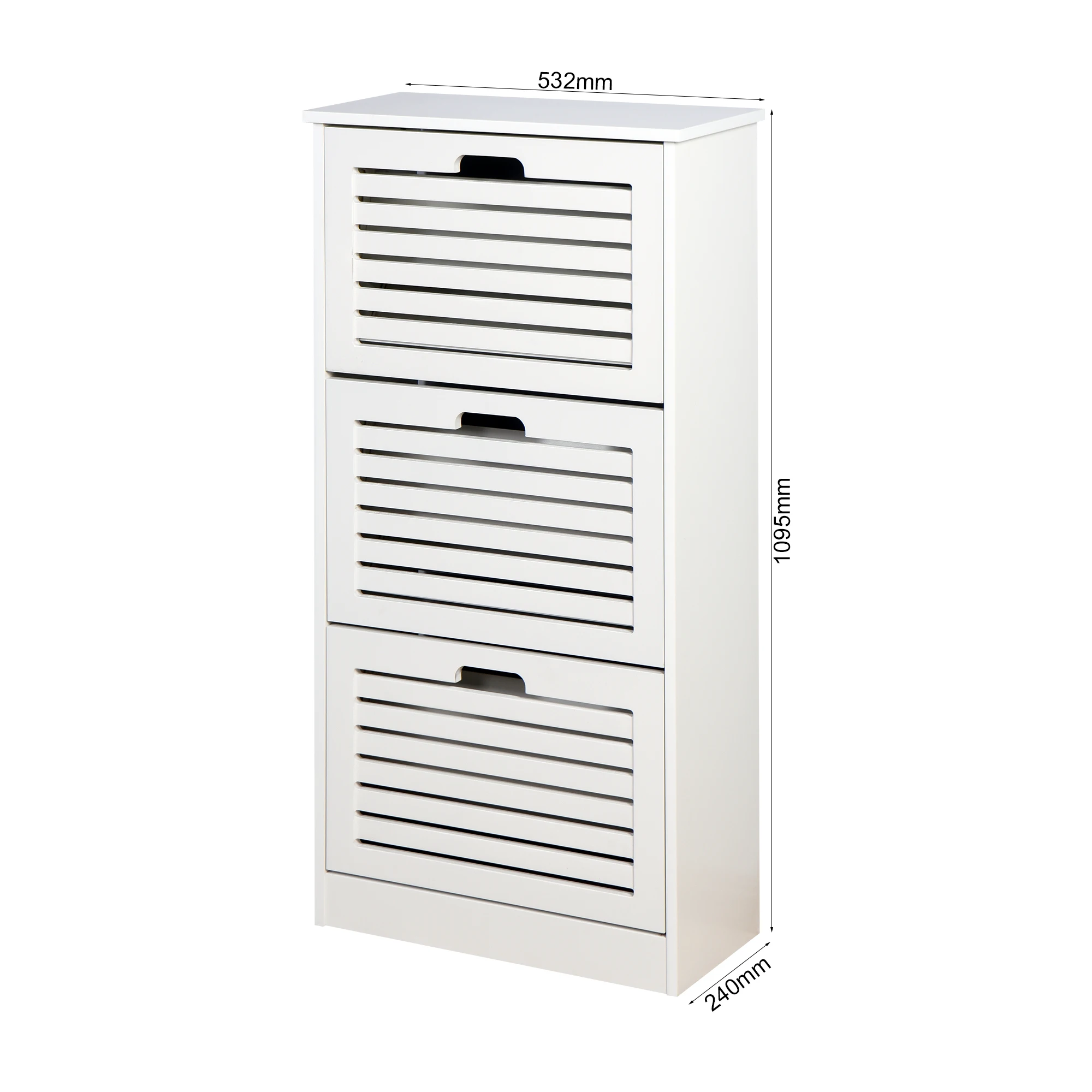 Wooden Shoe Cabinet for Entryway White Shoe Storage Rack with 3 Flip Doors 20.94x9.45x43.11 Inch[US-W]