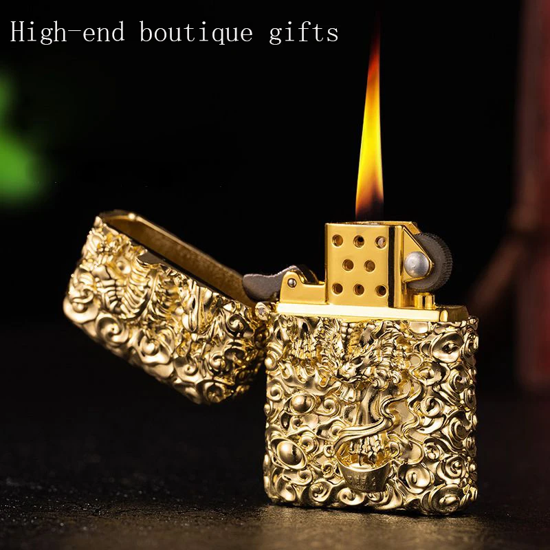 

2021 NEW Retro Heavy Armor Brass Kerosene Windproof Lighter Cigarette Cigar Lighters Men's Gift Creative Grinding Wheel Lighter