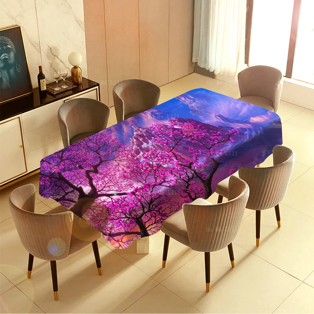 Enchanting Sight Sakura Forest Tropical Beach Sunset Palm Beautiful Tablecloth Dust Proof Wrinkle Resistant By Ho Me Lili Decor