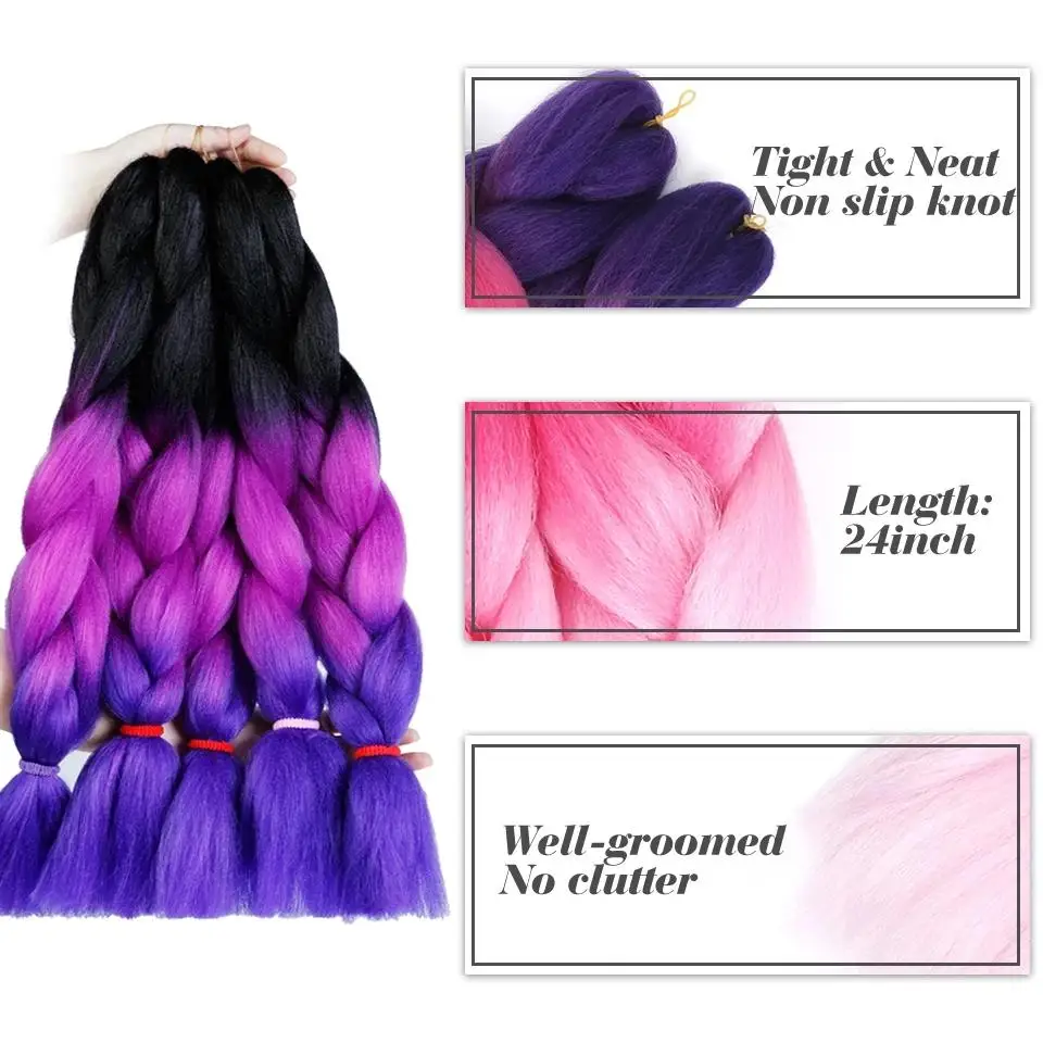 Synthetic Jumbo Braid Hair Expression Kanekalon For Hair Pre Stretched Braiding Hair Crochet Box Braids Ombre Colored Hairpiece