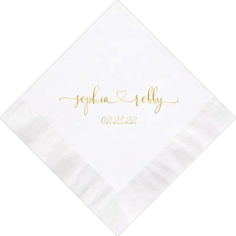 

Personalized Wedding Napkins, Heart Connected Monogram, Custom Bar Napkins, Reception LOTS, Baby Shower, 50Pcs