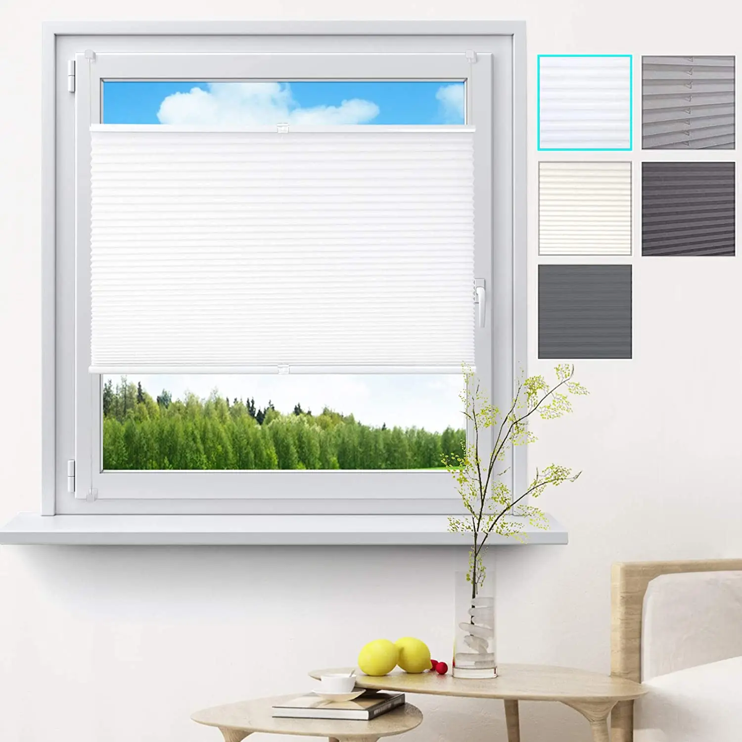 Plissee Klemmfix ohne Bohrjalousien, zusammenklappbares Rollo, Easyfix geklemmter Rollo, blickdichter Sichtschutz für Fenster