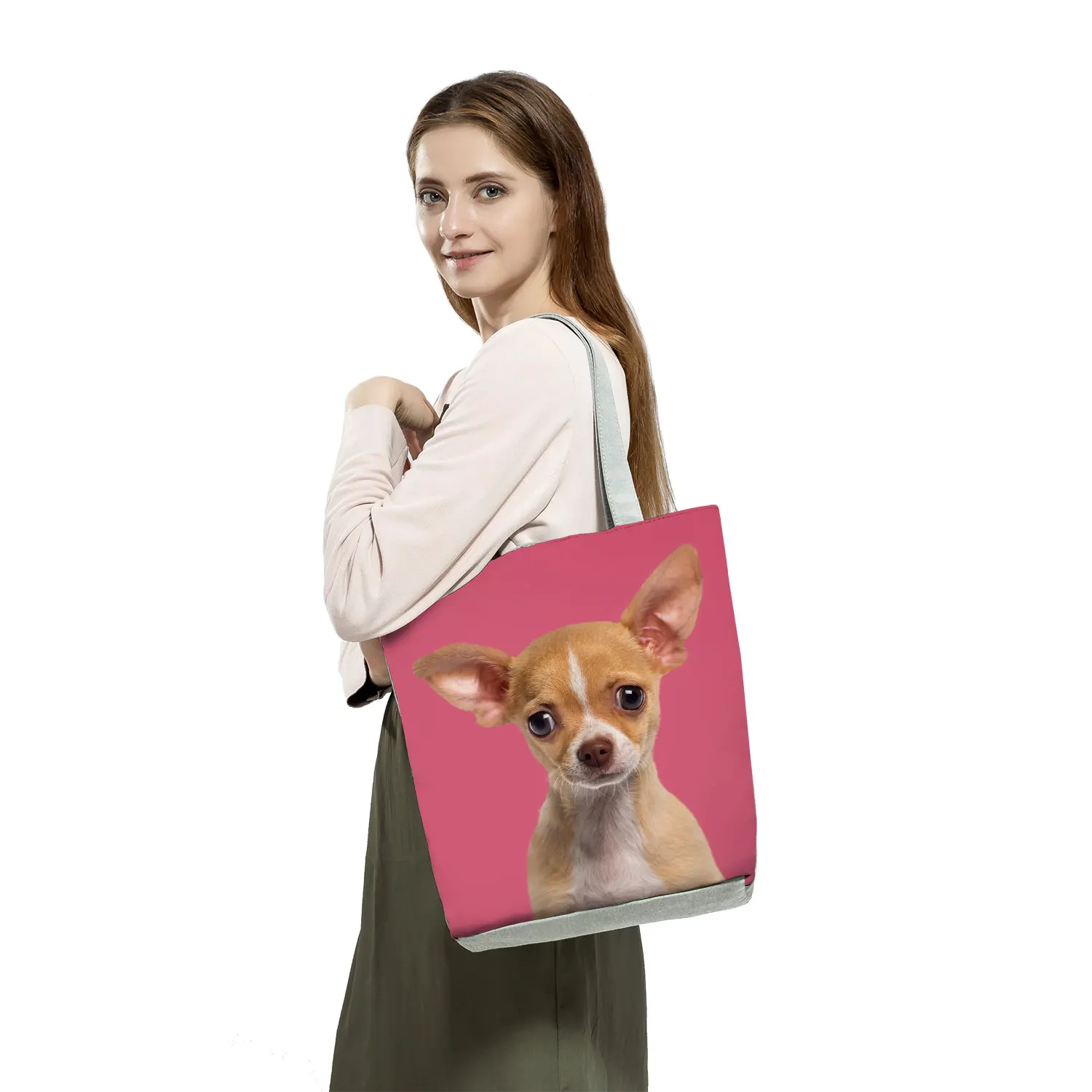 Fashion Animal Handbags Cats Dog Print Tote Travel Women Shoulder Bag Female Foldable High Capacity Shopping Bag Custom Pattern