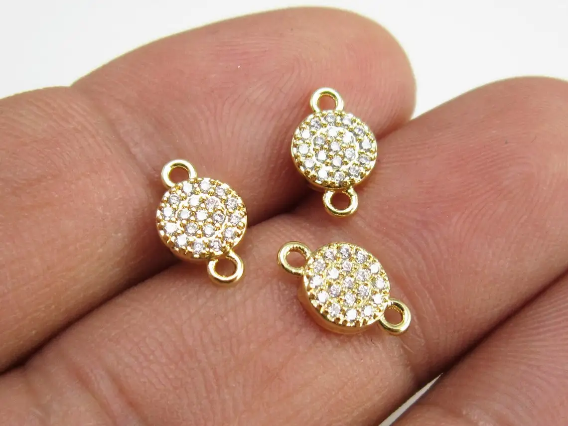 

10pcs Round earring connector, Cubic zirconia charm, small sun charms, Tiny gold Earring findings, Real Gold plated G036