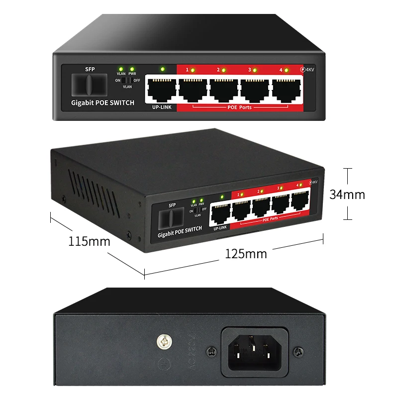 STEAMEMO Gigabit 4 Port PoE Switch 48V Built-in Power 52W Ethernet Switch Network For IP Camera & Wireless AP