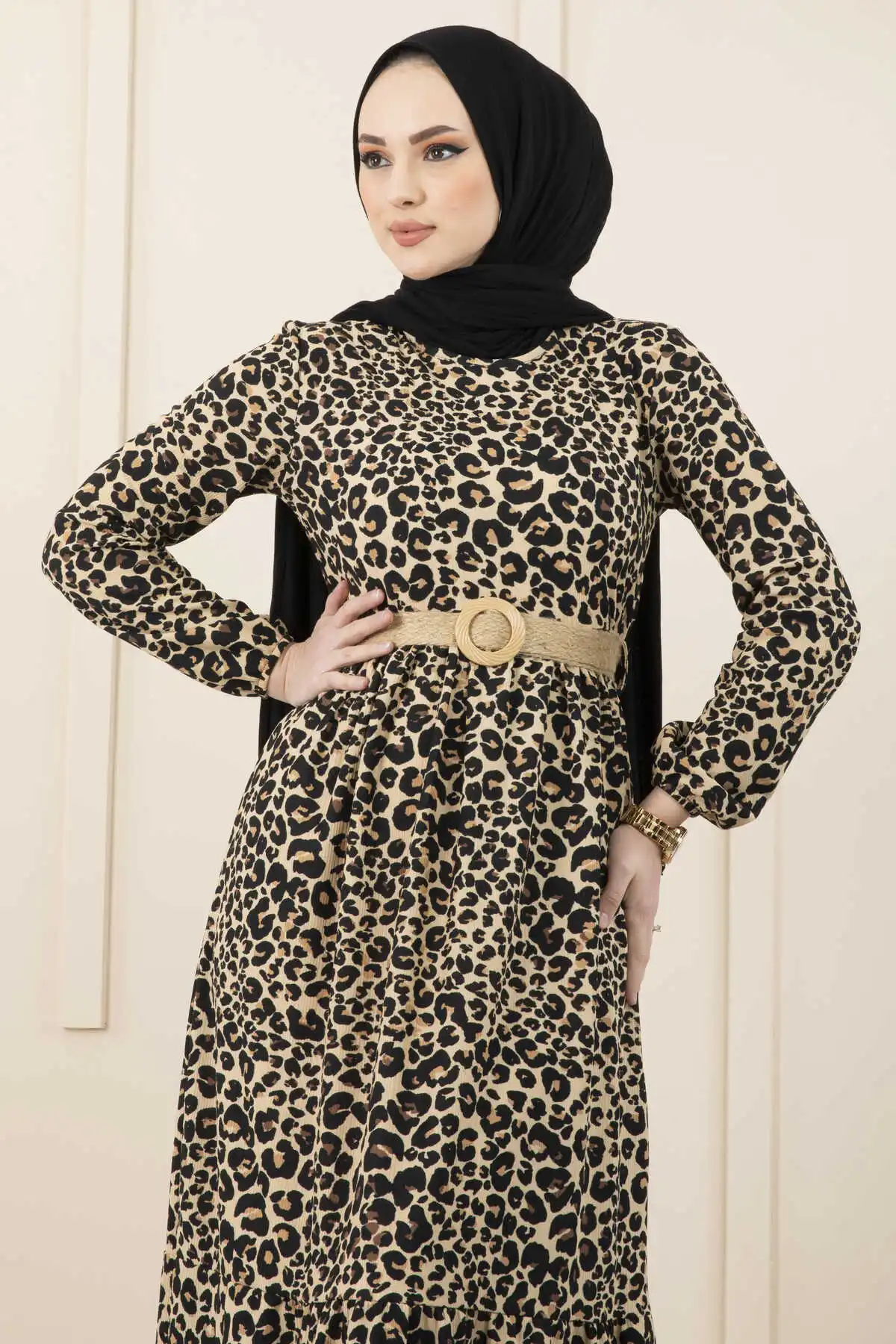 Leopard Pattern Women's Long Dress Modest Muslim Female Abaya Marocain Kaftan Turkey Store African Clothes Dubai Hijabi 2022