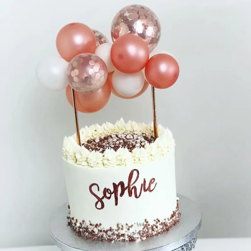 WEIGAO 5 inch Rose Gold Confetti Balloon Cake Toppers Mini Latex Balloon Craft for Cake Toppers Birthday Cake Wedding Decoration
