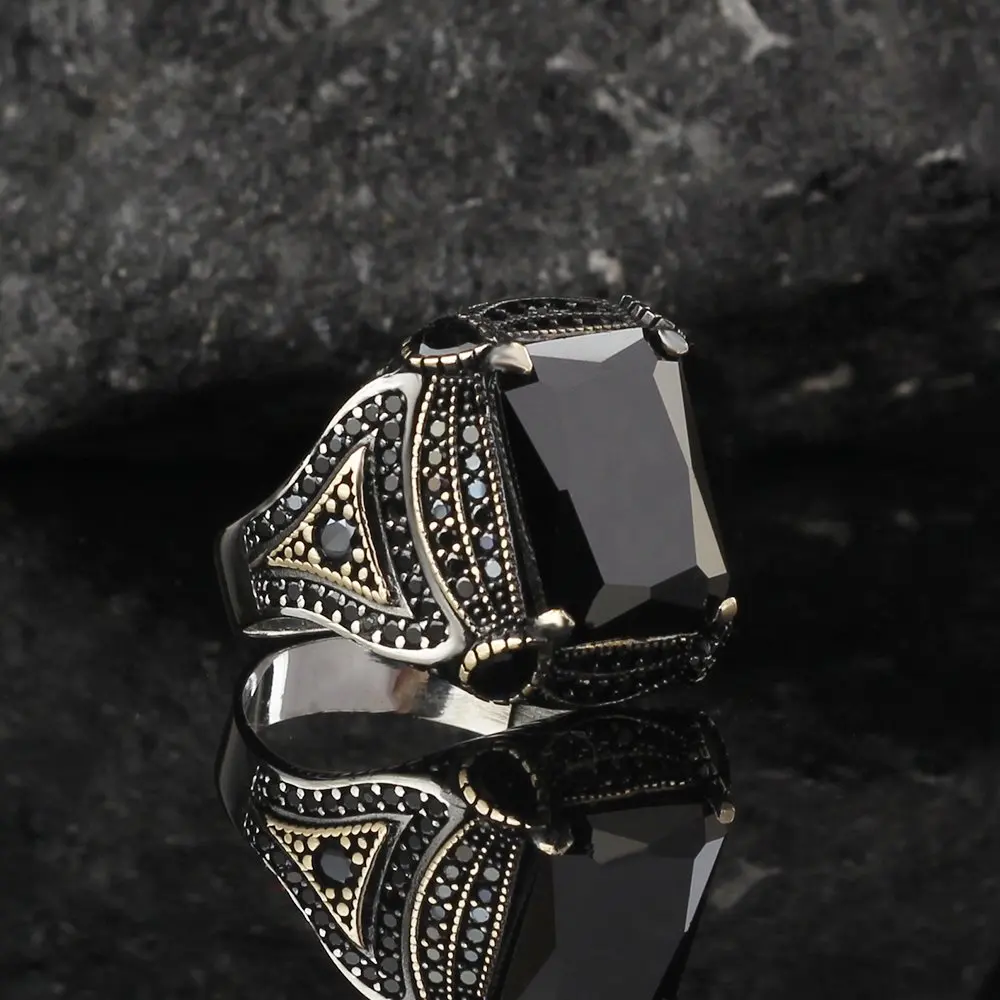 

MEN 'S 925 Sterling Silver Ring Black Zircon Stone, Gift Item, Special Design Handmade Made in Turkey