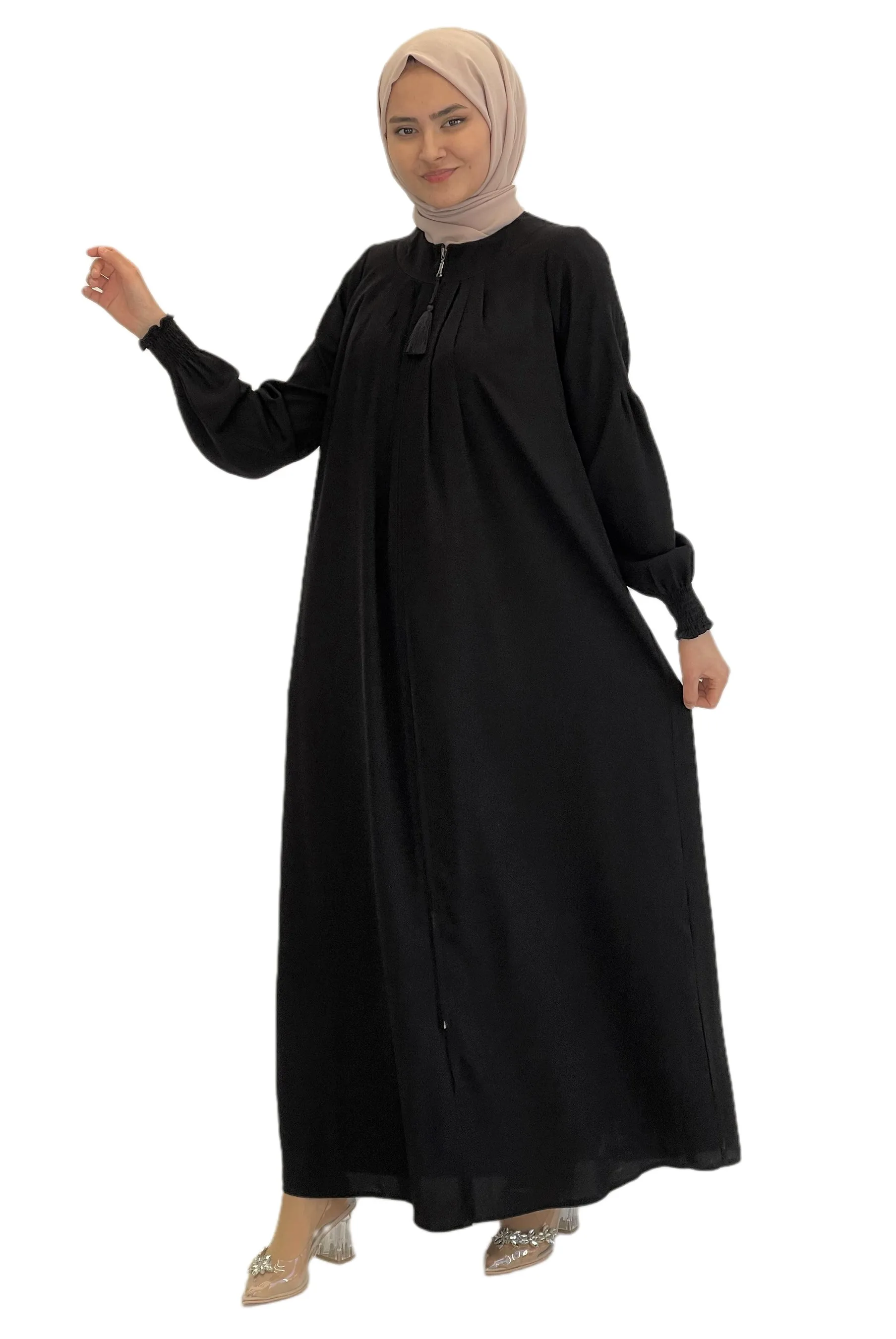 Maxi Dress Long Sleeve  Abaya for Muslim Dresses for Women Crepe Fabric Casual Clothes Hijab for Dubai Ribbed Abaya