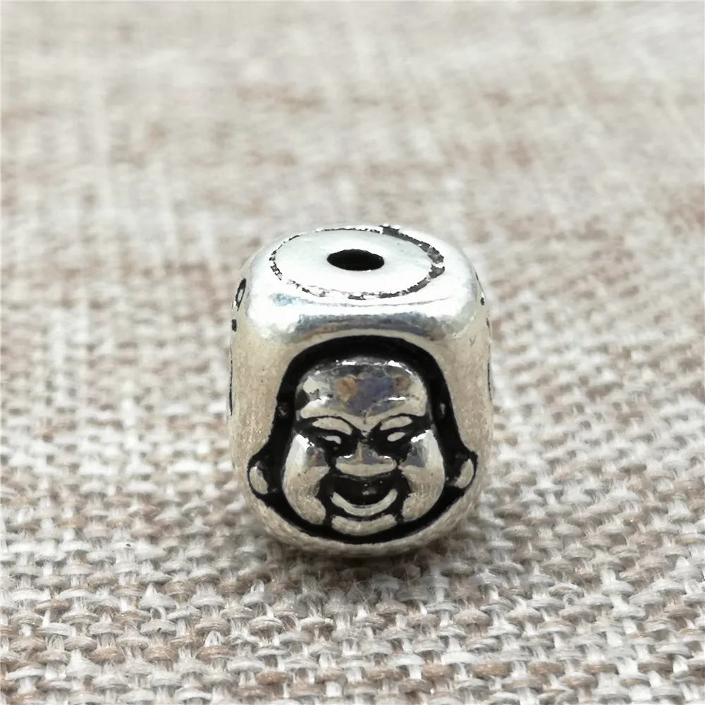 925 Sterling Silver Happy Buddha Bead w/ Chinese Character Fo for Buddhism Bracelet Necklace