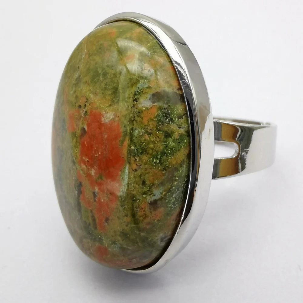 Кольцо на палец Unakite Epidote Stone с овальной бусиной и драгоценным камнем, размер ювелирных изделий 8-9 X104