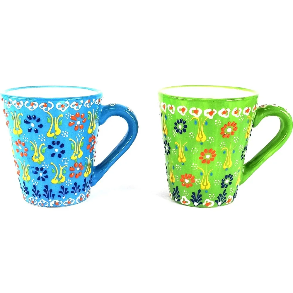 Ceramic Handmade Lace 2-Cup Mug Set - Water Turquoise & Pistachio Green 325 ml Ceramic Handmade Mug Set