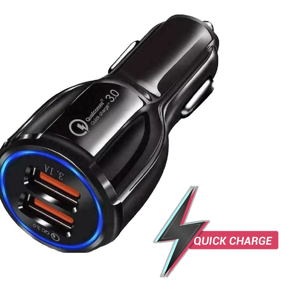 Cigarette lighter car charger for mobile with fast charge and dual USB output quick charge dual USB 3.0 wired MICRO USB or Type C