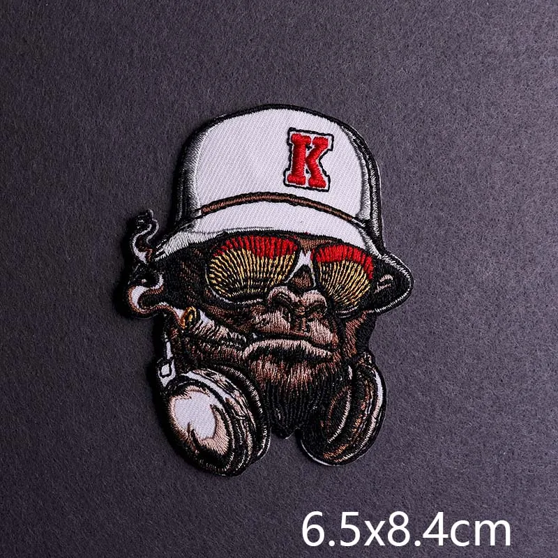 Skate Monkey Embroidery Patch Iron On Patches For Clothing Thermoadhesive Patches On Clothes Surfing Shark Patch Stripes Sticker