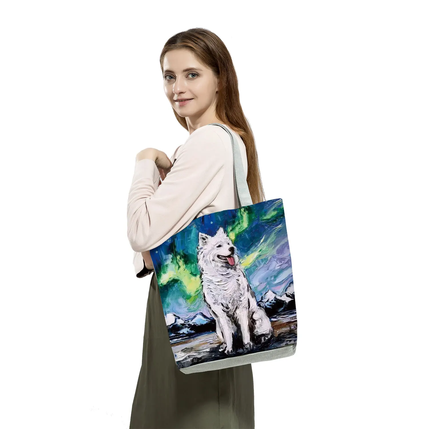 New Starry Sky Animal Dog Printed Handbags Shoulder Bag Women Large Tote Ladies Casual Shopping Hand Bag Travel Beach Bag Female