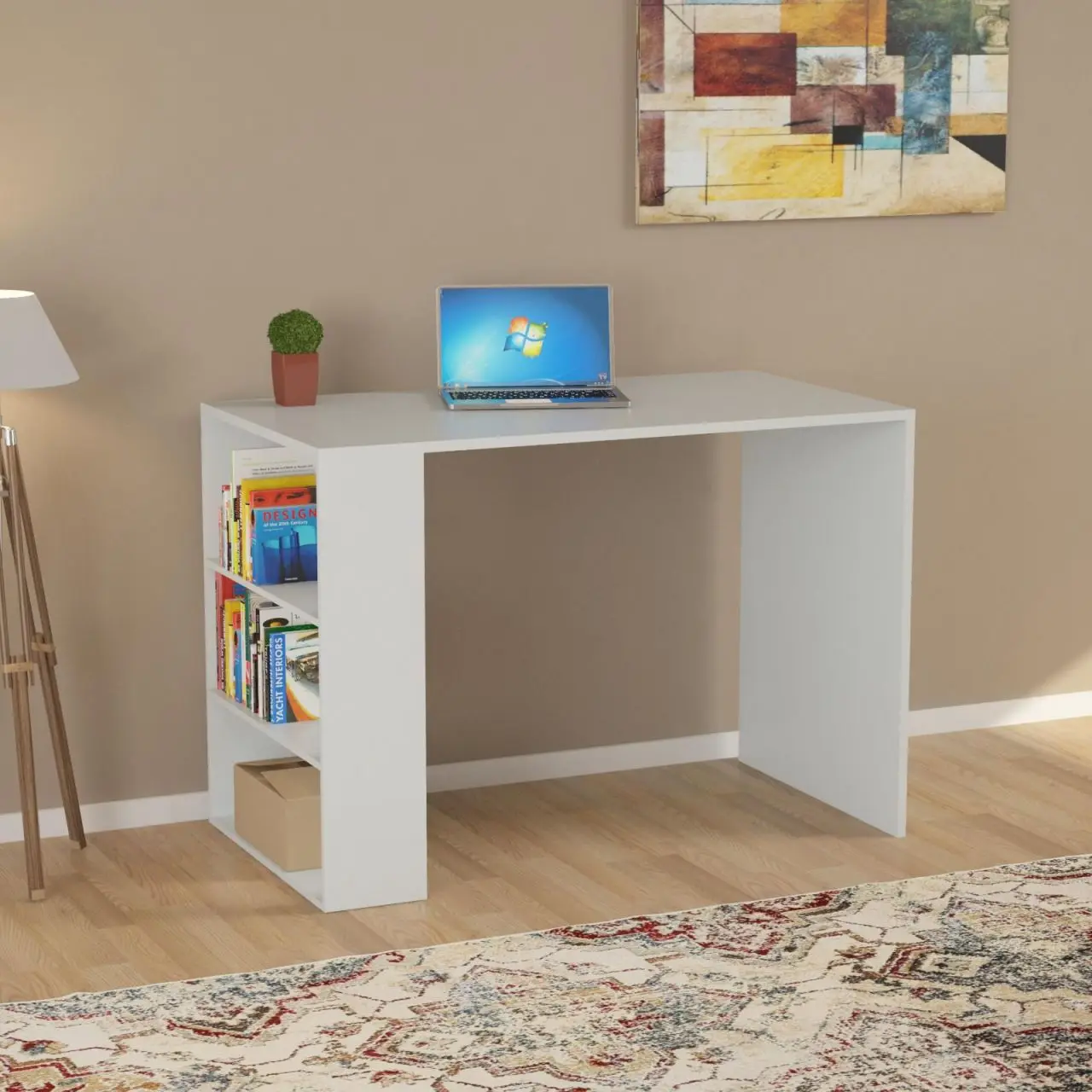 Meja Belajar dengan Meja Komputer Partisi Rak Buku Meja Siswa