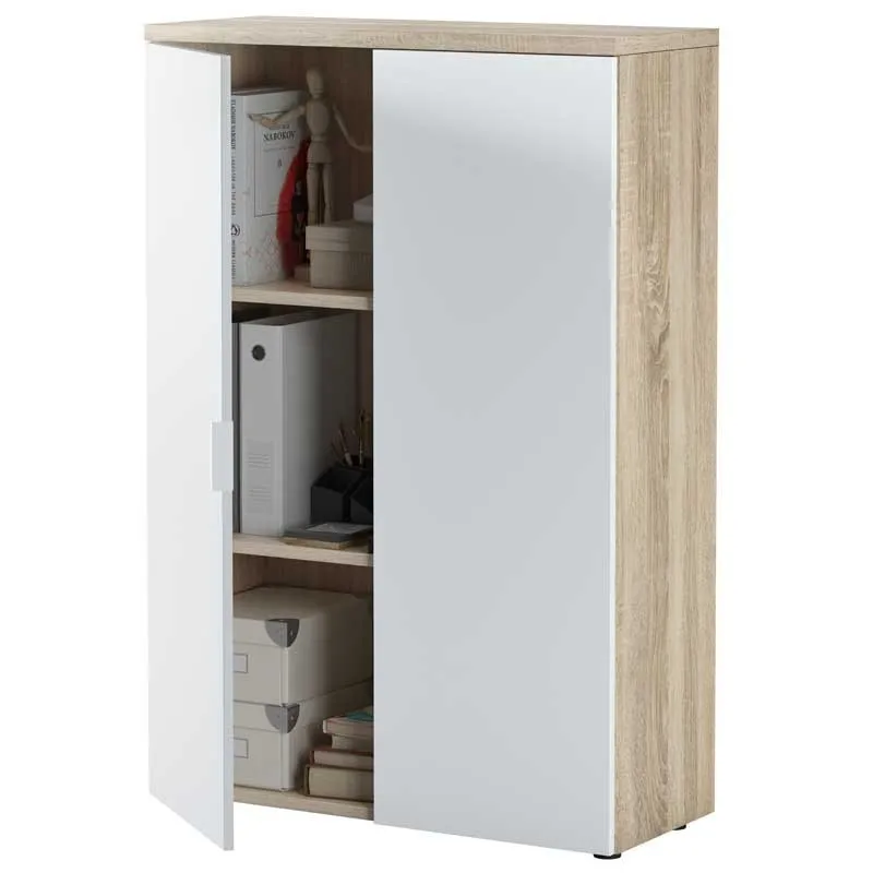 2-door office cabinet, oak and white shelf, blank multipurpose wardrobe, office furniture bookstores. Measures: 119x80x33 cm