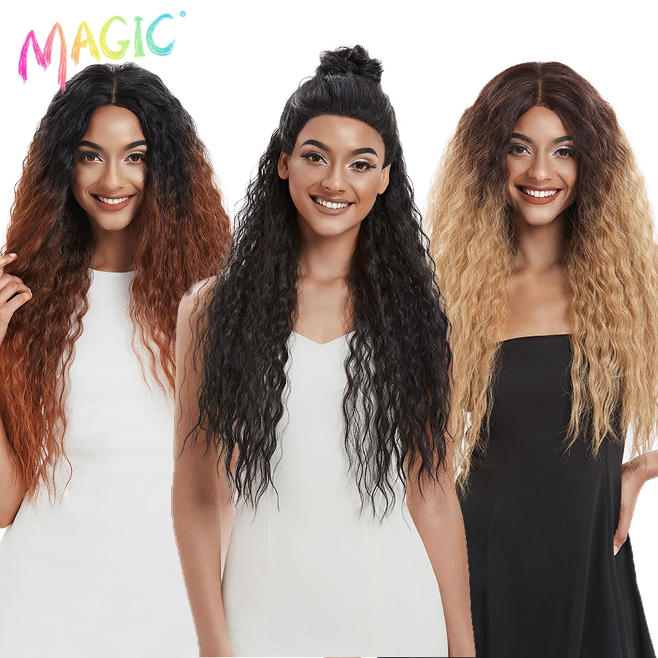 

MAGIC 360 Lace Frontal Wig Curly Hair Synthetic Lace Front Wig Black Ombre Ponytail Wigs For Black Women Heat Resistant Cosplay