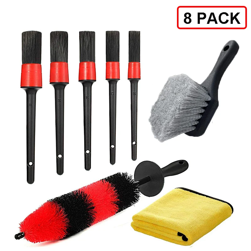 8Pcs Car Wheel Brush Set With 17inch Long Soft Wheel Rim Cleaning Brush Detailing Brushes And Short Handle Tire Wash Brush