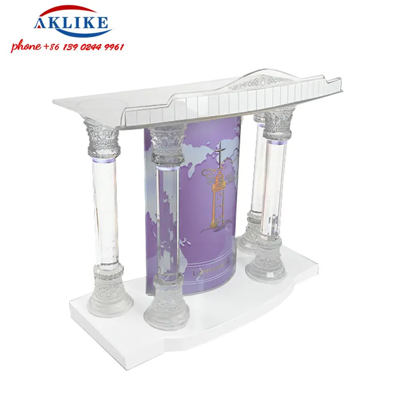 2024 AKLIKE Pulpit Free Shipping Acrylic Church Podium Purple Lectern Church Wedding Podium Other Commercial Furniture