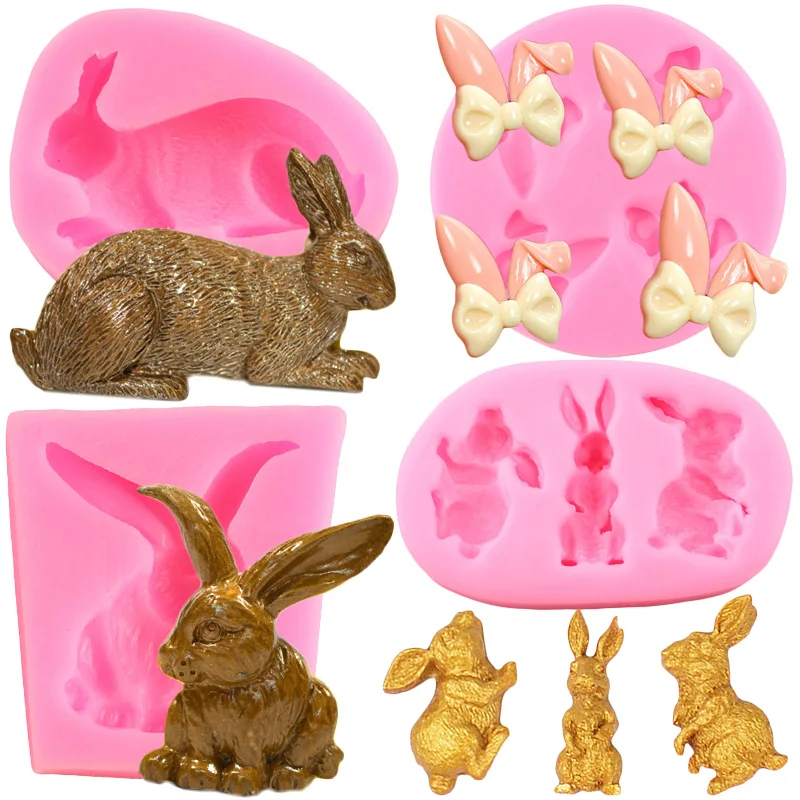 Easter Egg Rabbit Silicone Mold DIY Bunny Ears Cupcake Topper Fondant Cake Decorating Tools Chocolate Gumpaste Candy Resin Mould